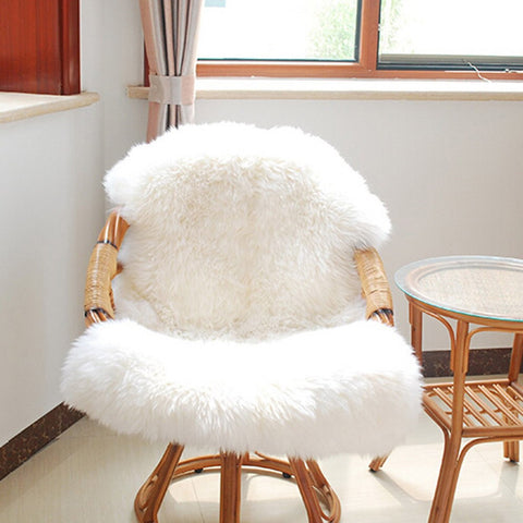 Sheepskin Chair Cover Seat Pad Soft Carpet Hairy Plain Skin