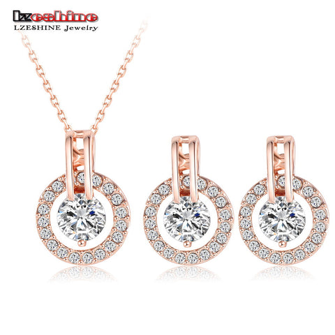 Wedding Jewelry Sets Rose Gold Color Necklace/Earring Bijouterie Sets for Women Aretes