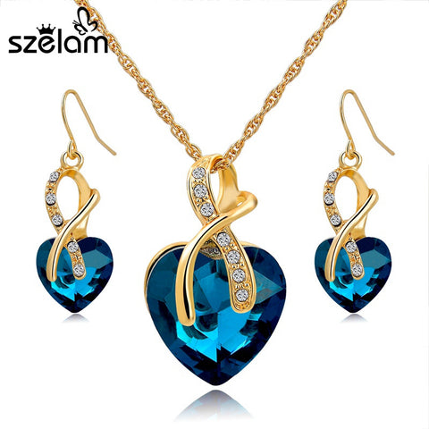 Crystal Heart Necklace Earrings Jewellery Set for Women Bridal Wedding Accessories