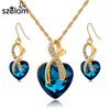 Crystal Heart Necklace Earrings Jewellery Set for Women Bridal Wedding Accessories