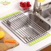 Delidge 1 pc Kitchen Sink Rack Stainless Steel Foldable Dish Cutlery Drainer Drying Holder Fruits Cup Dish Sink Rack Drying Tool