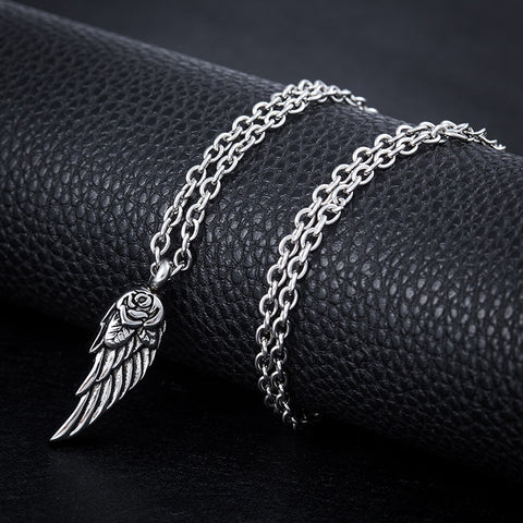 Unisex Stainless Steel Rose Flower Angel Wing Waterproof Cremation Urn Ash Memorial Pendant Necklace