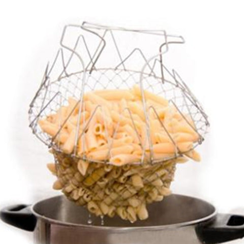 1pcs Foldable Steam Rinse Strain Fry French Chef Basket Magic Basket Mesh Basket Strainer Net Kitchen Cooking