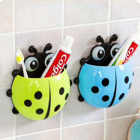 Cute Ladybug Cartoon Sucker Toothbrush Holder Suction Hooks