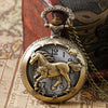 Bronze Copper Horse Hollow Quartz Watch Clock Hour Fob With Chain Pendant Womens Men Xmas GIfts P907